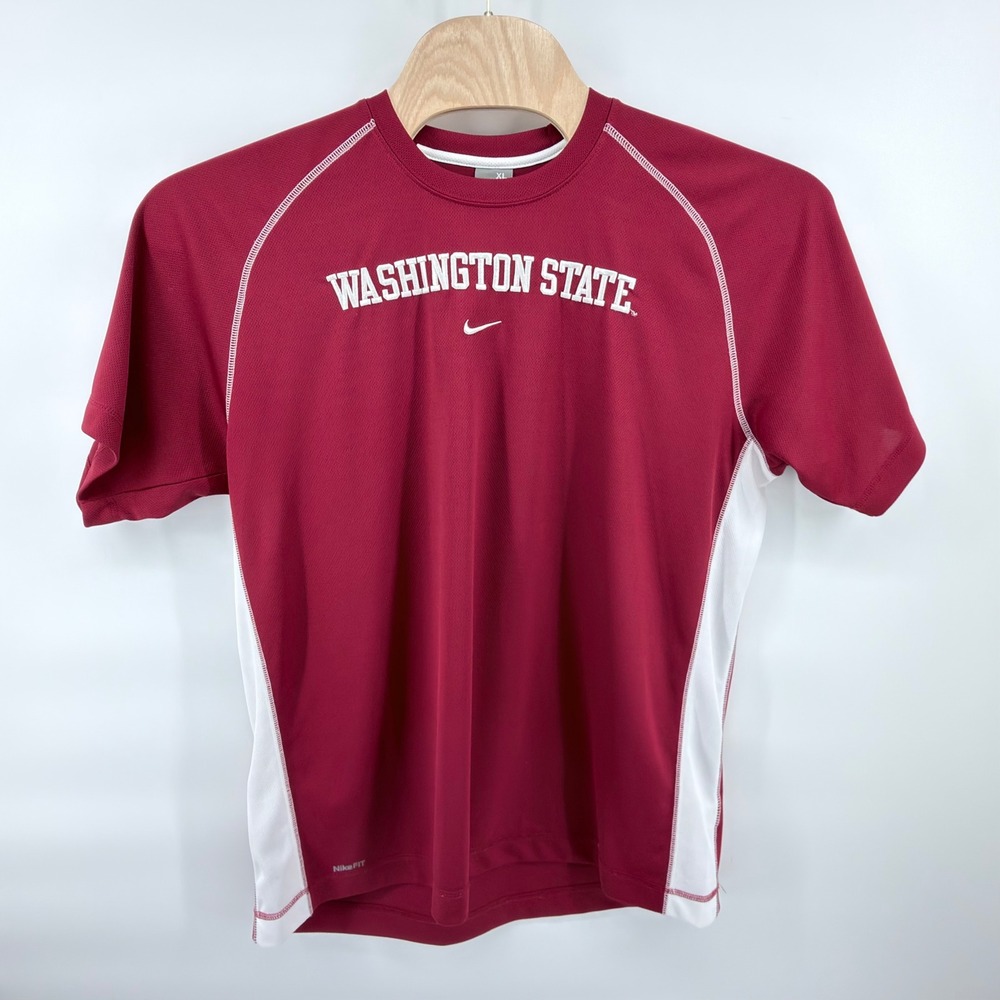 Nike Team Washington State Cougars Shirt Mens XL Crimson White Athletic FIT DRY